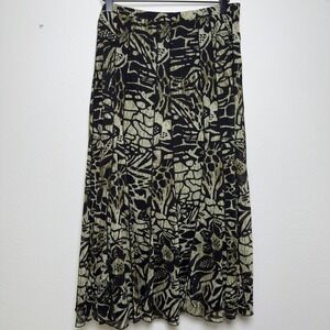 VTG 90s Fairy Grunge Women Midi Skirt Medium Black Abstract Green Mesh Midi